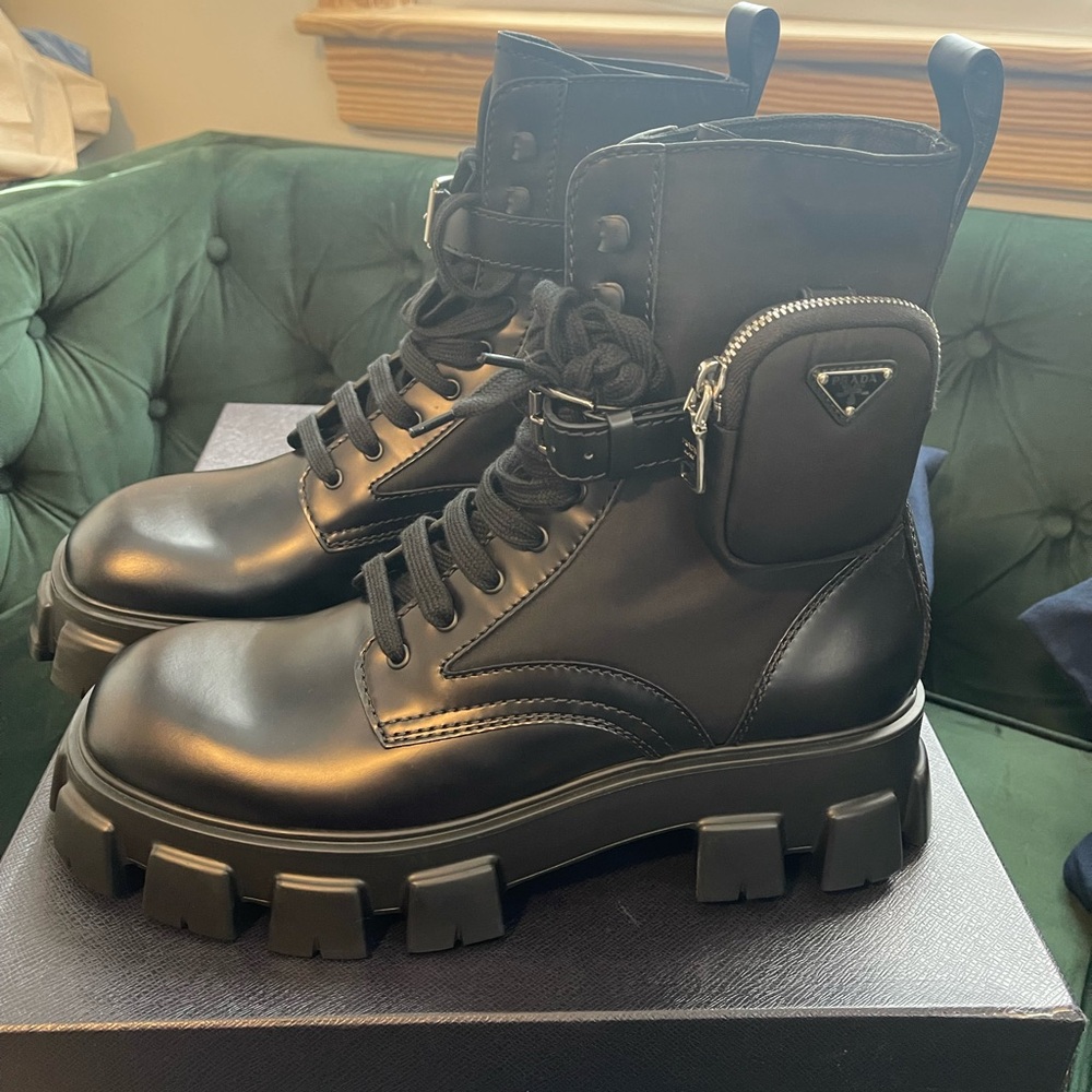 Prada Men's Black Monolith Combat Boots